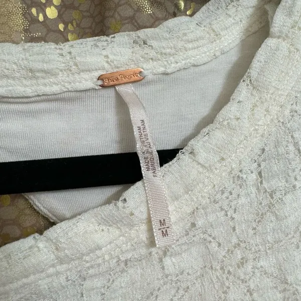 Free People Jasmine Tea Time Long Puff Lace Sleeve‎ Open Back Top Ivory Medium - Image 3