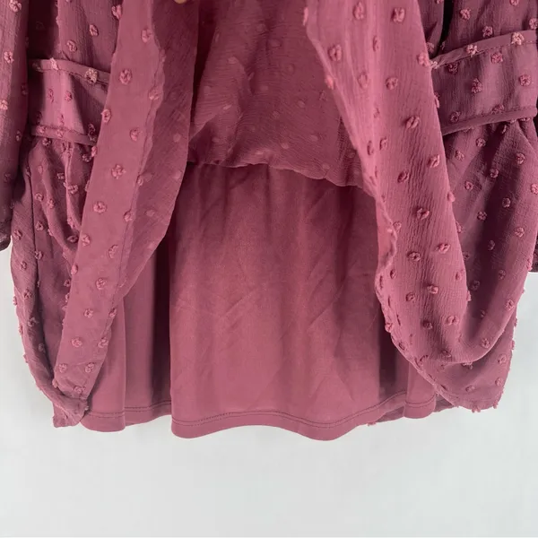 Monteau Purple Sheer Swiss Dot Ruffle Neck 3/4 Sleeve Peplum Blouse NWT‎ XL - Image 6