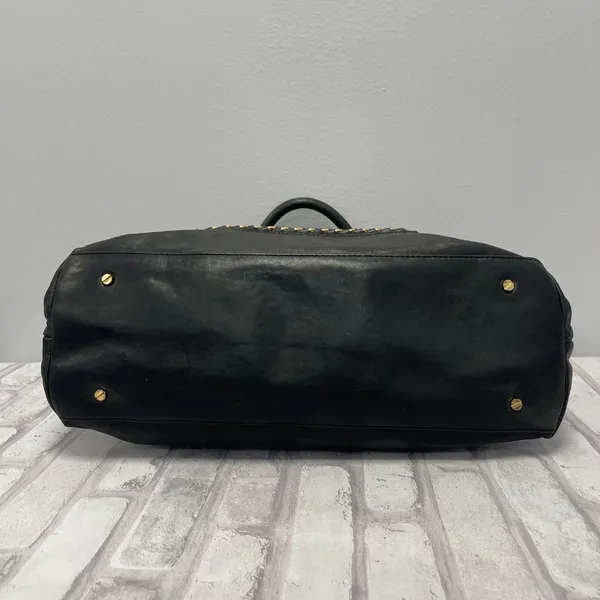 Tory Burch Top Handle Satchel in Black Leather w/ Gold-tone Chain - Preowned - Image 5