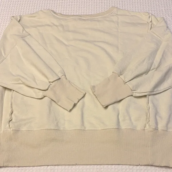 NEW! WE THE FREE PEOPLE Camden LARGE Gray Opal Cream Off-Shoulder Sweatshirt - Image 9