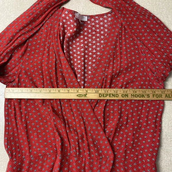 Cooperative Womens Large Red V Neck Wrap Top Long Sleeve Flower Polka Dot‎ - Image 8