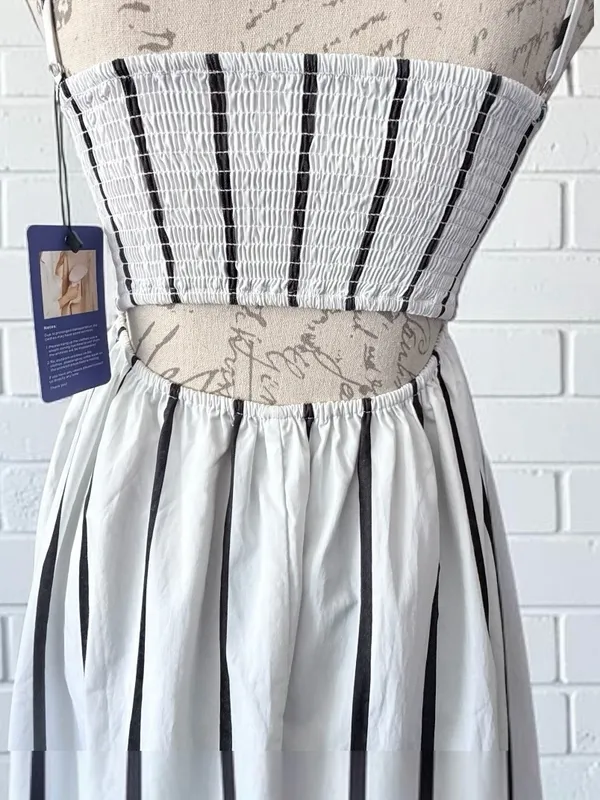 Striped Smocked Back Spaghetti Strap Maxi Sundress Size Small NWT - Image 7