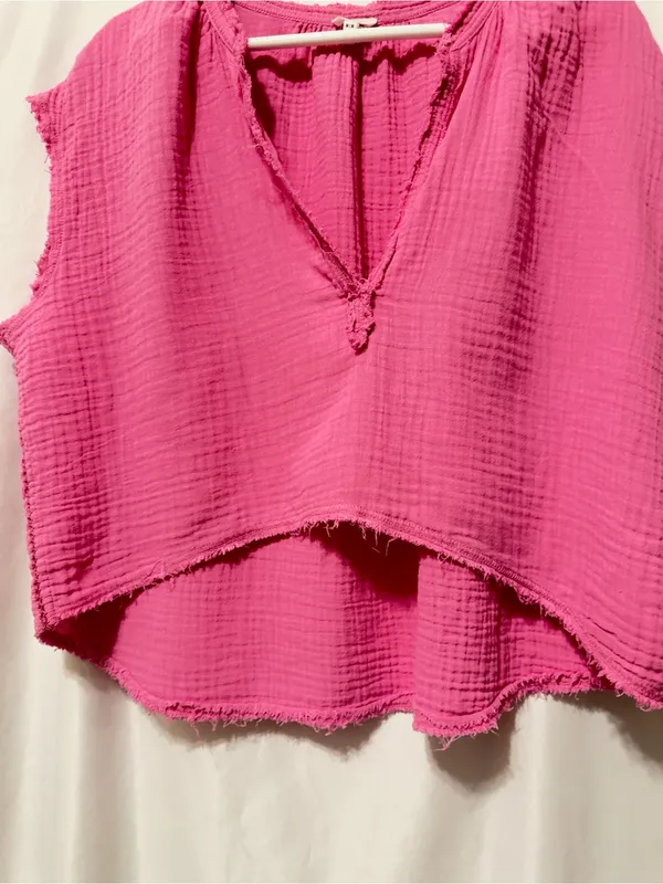 Aerie Pool-To-Party Cropped Shirt Pink Gauze Top Size Medium - Image 5