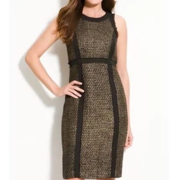 Michael Kors Tweed Sheath Dress Sz 4 Black Gold Metallic Career Cocktail Preppy - Image 3