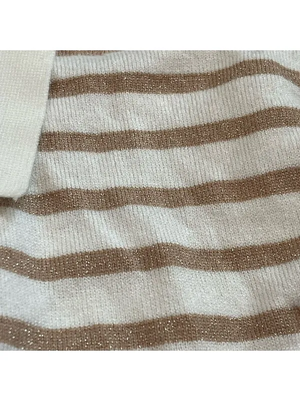 Aaeda Polo Collar Stripe Sweater Gold Metallic short sleeves Sz XL - Image 10