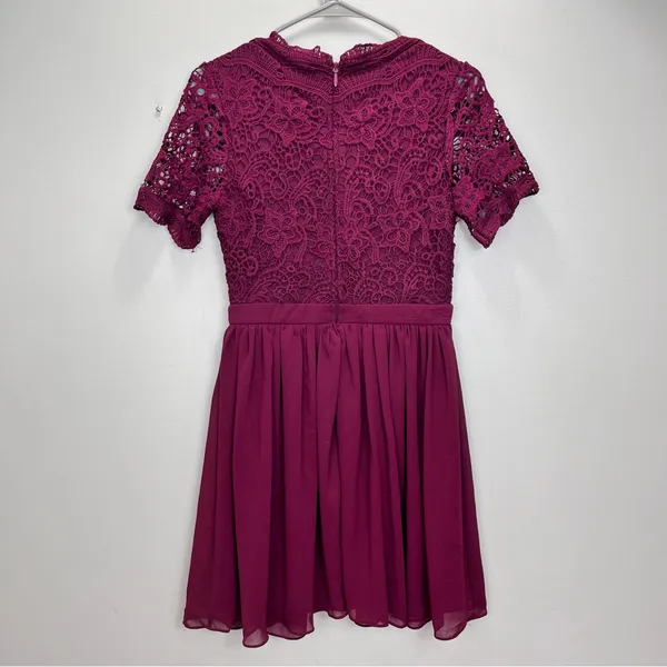 Lulus Angel in Disguise Burgundy Lace Chiffon Flare Skater Dress SMALL‎ - Image 6