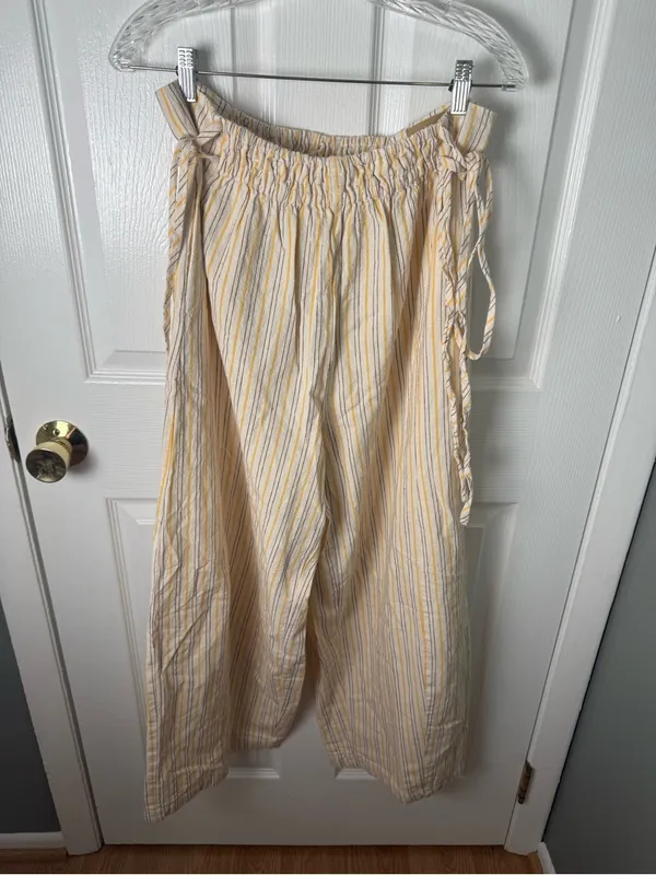 Free People Sun Dazed Cotton-Linen Striped Pants in Ivory Combo L - Image 5