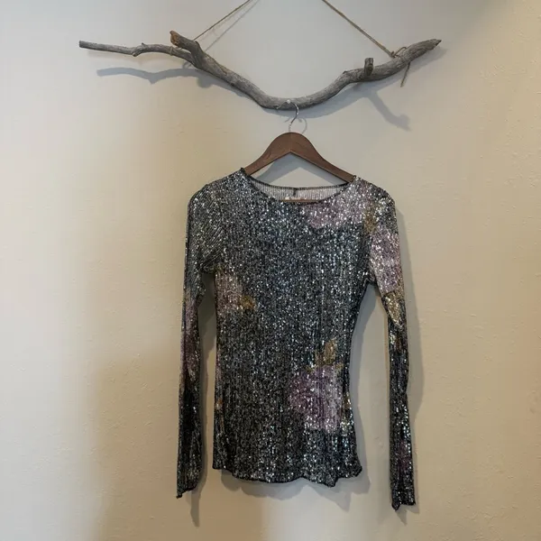 Intimately Free People Gold Rush Floral Sequin Long Sleeve Top - Image 6