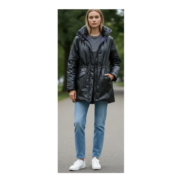 Simply Vera Wang 90s Black Utility Puffer Jacket with Purple Lining size Medium - Image 3