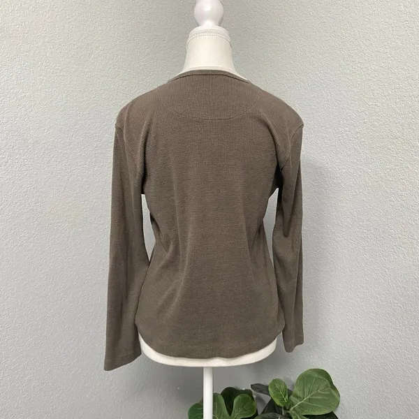 Carolyn Taylor Brown Waffle Knit Long Sleeve Faux Double Layered Y2k Grunge Alt - Image 4
