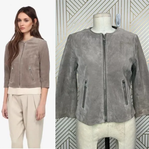 Soia + Kyo Collarless Zip Front Suede Jacket Tan Brown Size‎ US Small - Image 2