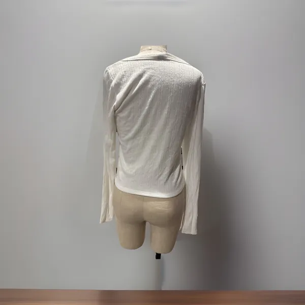 Wild Fable Women Large Trendy Square Neck White Long Sleeve Pointelle Shirt New - Image 2
