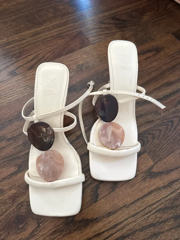 Zara Cream Beaded Heels - Image 2