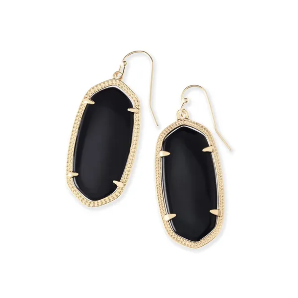 Kendra Scott Elle Gold Drop Earrings Black Opaque Glass - Image 2