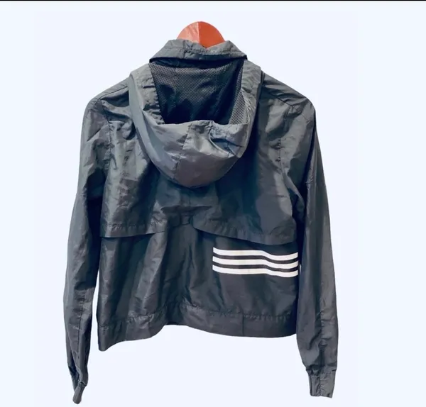 Adidas Black White Windbreaker Track Jacket Hood XS Athletic Full Zip - Image 2