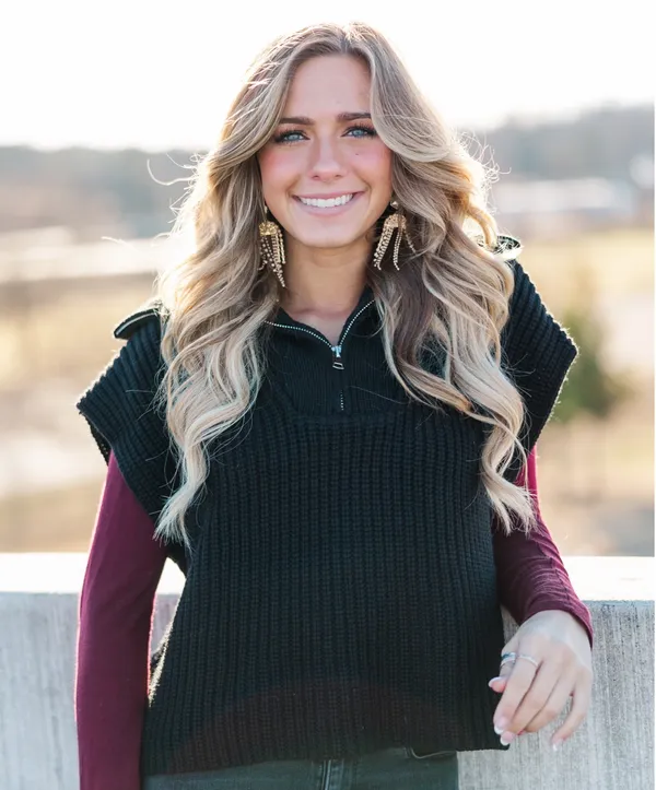Industry black ribbed half zip sweater vest - Image 3