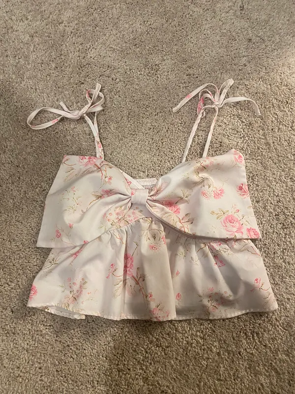 light pink bow floral top Size M - Image 2