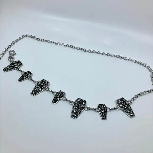 Women's Silver Coffin Skull Chain Belt Body Chain, Fits 14-43 Inches, X7G9A1393 - Image 5