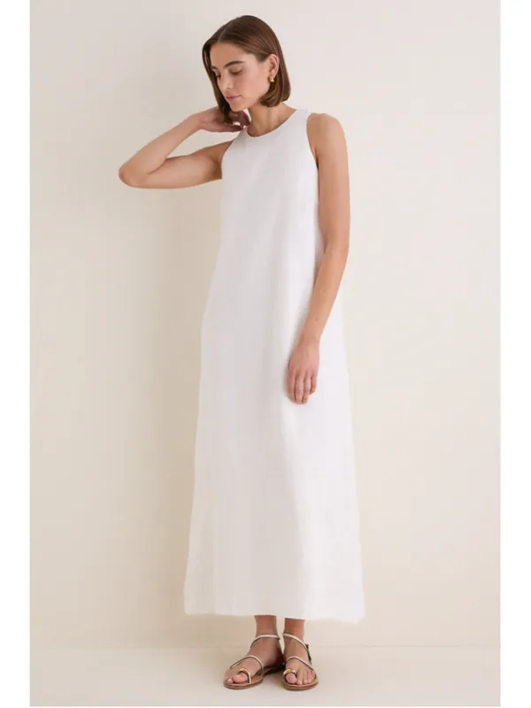 Tuckernuck White Linen Portia Dress Bow Back Breathable Classic Nautical Coastal - Image 3