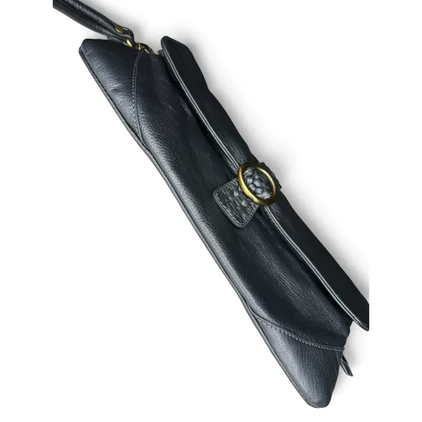 Clarks England Leather Baguette Clutch Bag Wristlet Blue Cotton Lined - Image 5