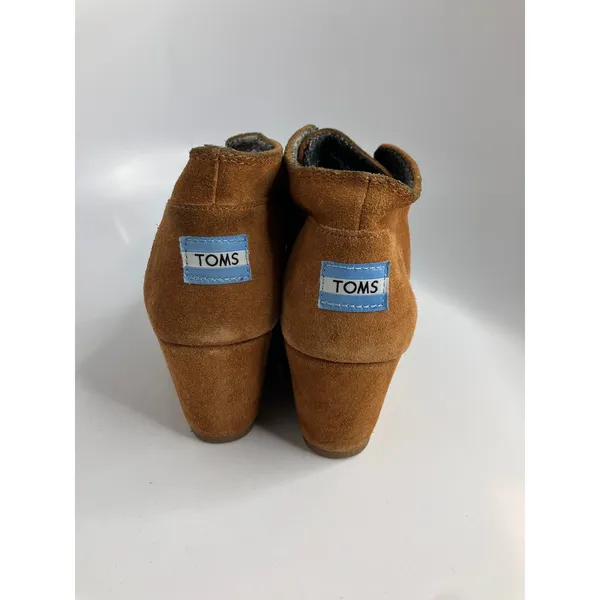 TOMS Desert Wedge Booties Womens 8.5 Tan Suede Good Lace Up Chukka 300513 - Image 7