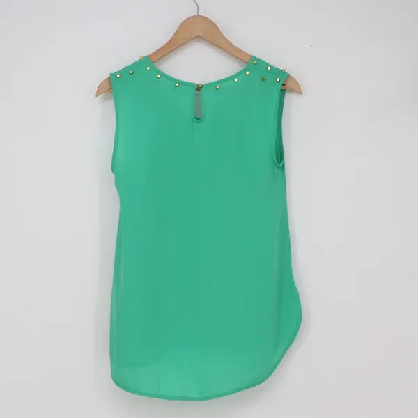 Blu Pepper Top Womens S Green Gold Studded V-Neck Sleeveless Excellent - Image 4