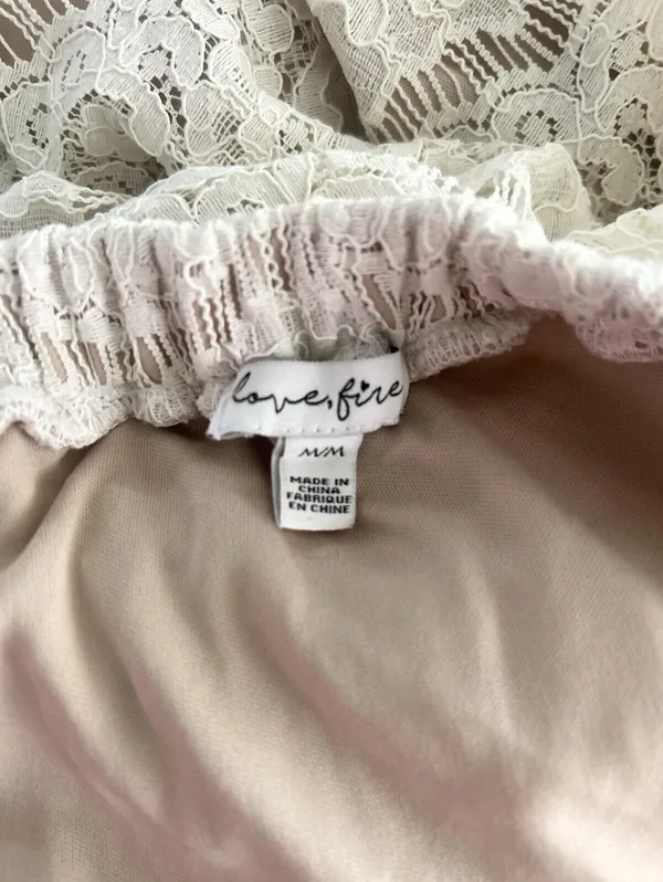 Love, Fire Off Shoulder Cream Lace Mini Dress Women’s Size Medium - Image 5