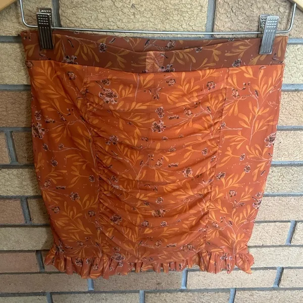 Free People Romi Mesh Ruffle Mini Skirt Small Orange Floral OB1180582 Y2K Size S - Image 4