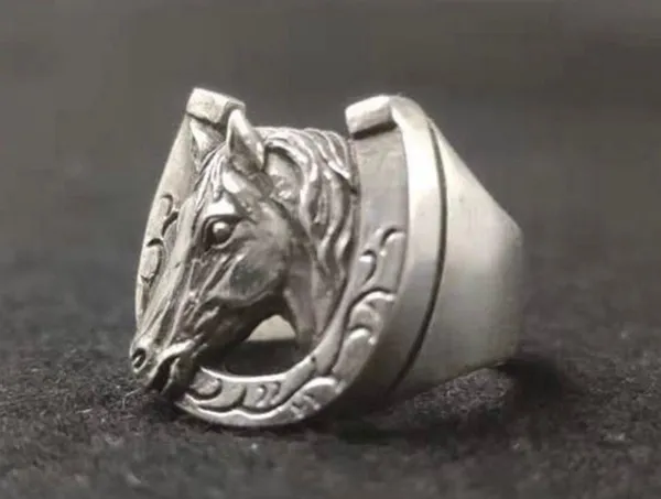925 Silver Plated Horse Ring for Men Women,Punk Hip Hop Ring - Image 2