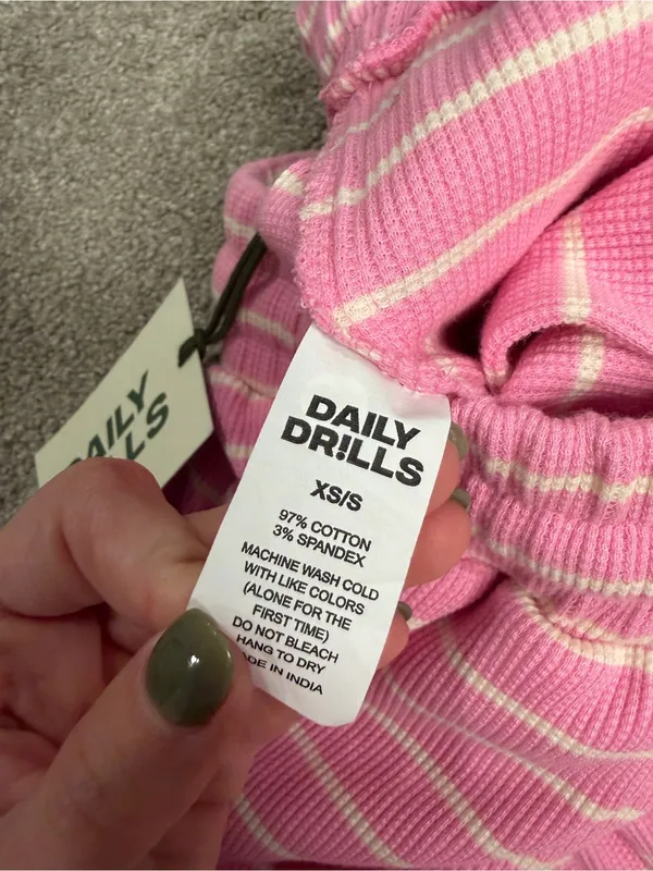 Daily Drills Thermal Resort Pants Taffy Cream Pink Striped Wide Leg S/M NEW - Image 3