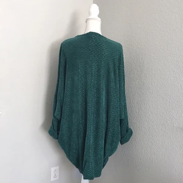 Flawless Green Chenille Pocketed Oversized Cardigan - Image 4