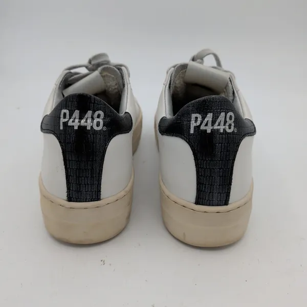 P448 Womens Thea Platform Sneakers White Silver Distressed Leather Italy Size 38 - Image 5