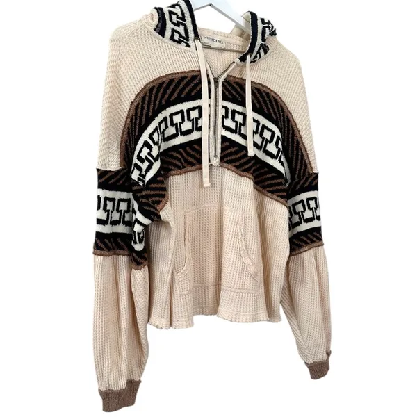 Free People Cardiff Waffle Knit Hoodie Pullover Top Size Medium - Image 3