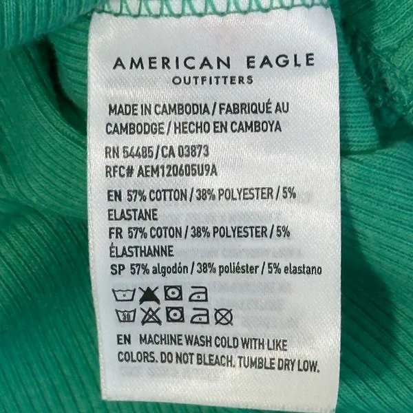 American Eagle Ribbed Mock Neck Crop Top Solid Green Long Sleeve Size S - Image 5