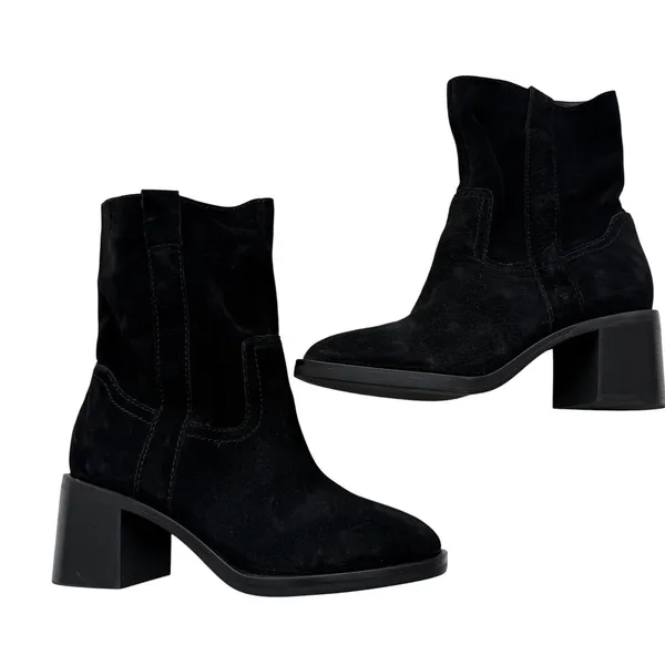 Steve Madden Romney Black Suede Block Heel Square Toe Western Boots Size 6M NEW - Image 3