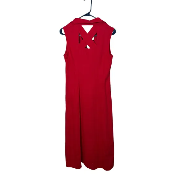 White Stag Red Linen Blend Button Front Maxi Dress Back Cutout Womens‎ Small 4/6 - Image 4