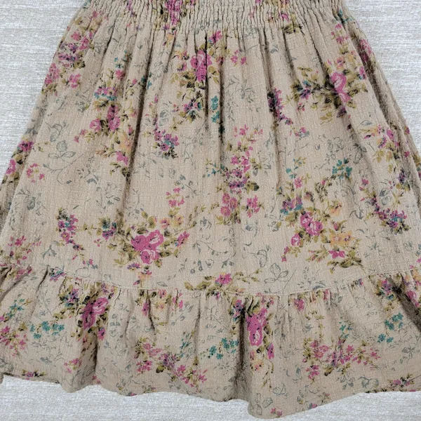 VTG Rachel & Chloe Smocked Dress Womens S Tan Floral Convertible Straps Cottage - Image 13