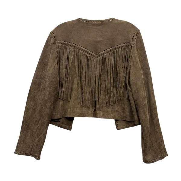 Skies Are Blue Faux Suede Brown Fringe Blazer Cropped Western Boho Jacket Chic M - Image 2