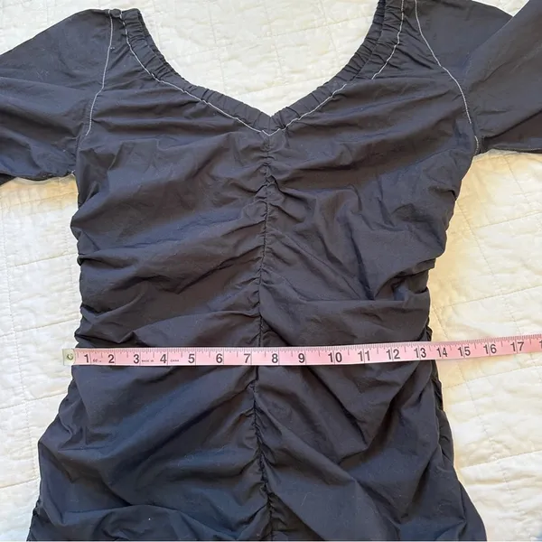 Ganni Cotton Black Ruched Dress 38 Medium Contrast Stitch - Image 11