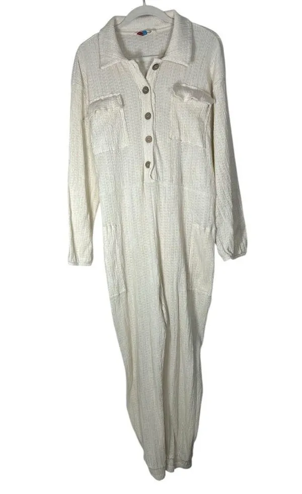 Free People Beach Calico One-Piece Button Front Jumpsuit Sz M - Image 3