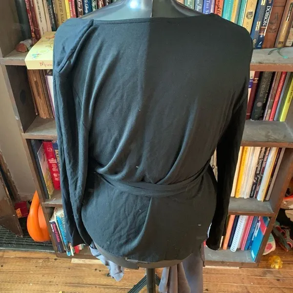 J Crew black knit preppy normcore L wrap blouse - Image 2