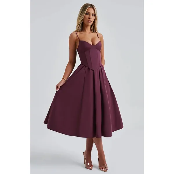NWT Babyboo Mariella Midi Dress Cherry Lacquer Corset Fit & Flare Dress Size XS - Image 5
