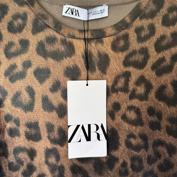 Zara Leopard Print Foil Knit Midi Dress Size S NWT - Image 3