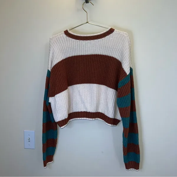 American Eagle Cropped Colorblock‎ Knit Sweater Oversized EUC - Image 2