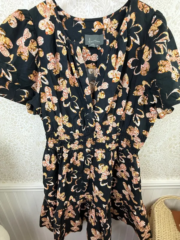 Anthropologie Black 100% Cotton Floral Print Somerset Mini Dress - Size - XL - Image 7