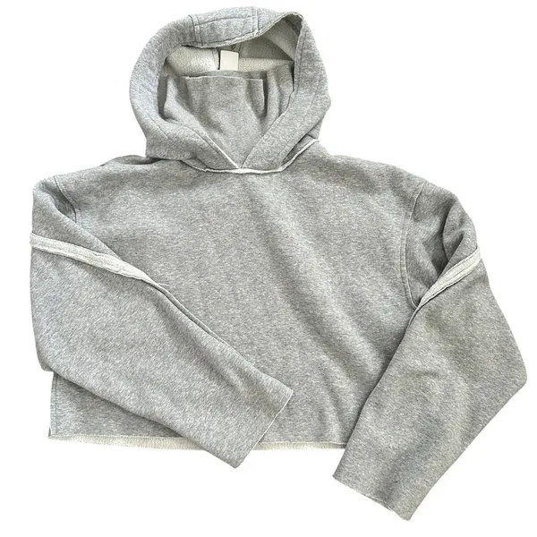 Alo Yoga Effortless Gray Cropped Hoodie heathered grey size small - Image 9