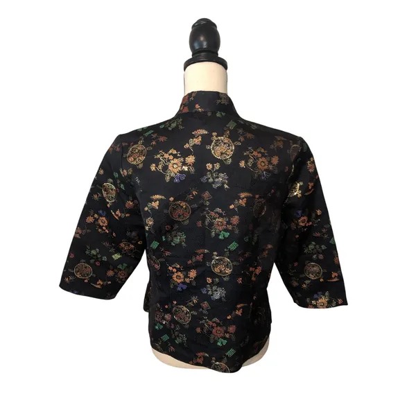 Fredericks of Hollywood Top Jacket Asian Design Damask Vintage 70s Jacket Black - Image 3