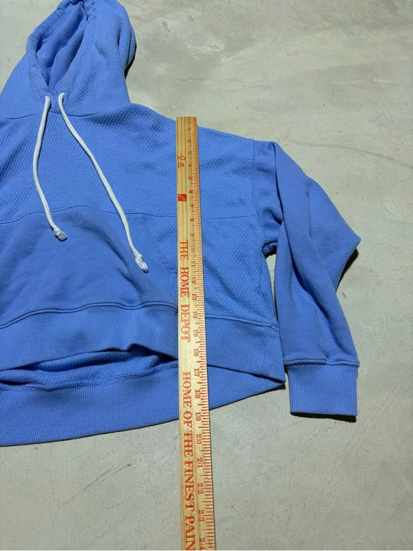 aerie Blue Cropped Hoodie with White Drawstrings small - Image 5