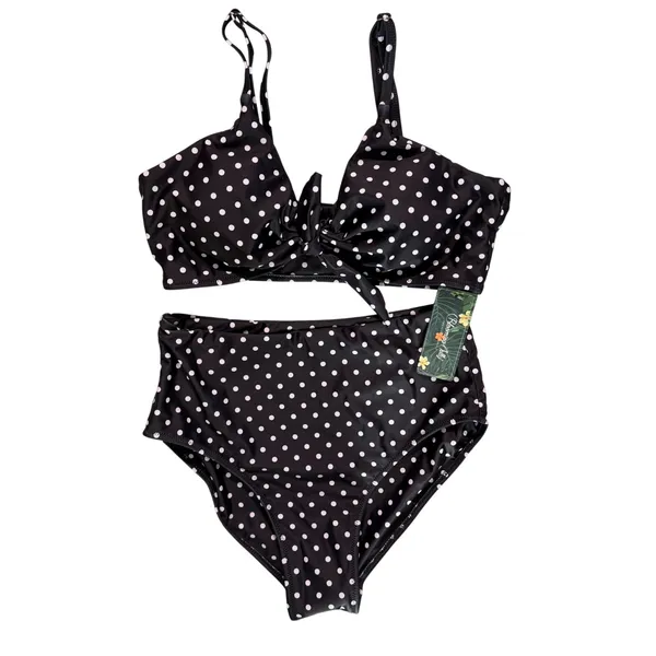 NWT Blooming Jelly Polka Dot High Waisted Bikini Set Tie Knot Medium - Image 4
