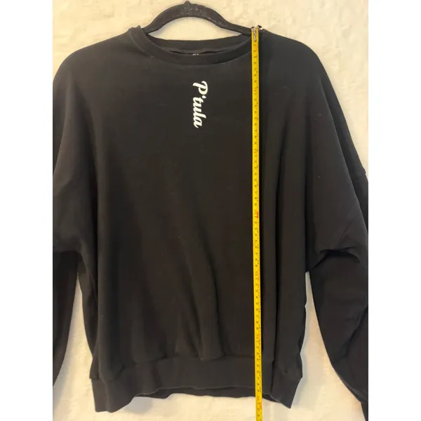 P'tula Women Medium Black Crewneck Sweatshirt Logo Pullover Athleisure Relaxed - Image 3